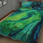Turquoise And Green Acid Melt Print Quilt Bed Set