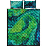 Turquoise And Green Acid Melt Print Quilt Bed Set