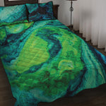 Turquoise And Green Acid Melt Print Quilt Bed Set
