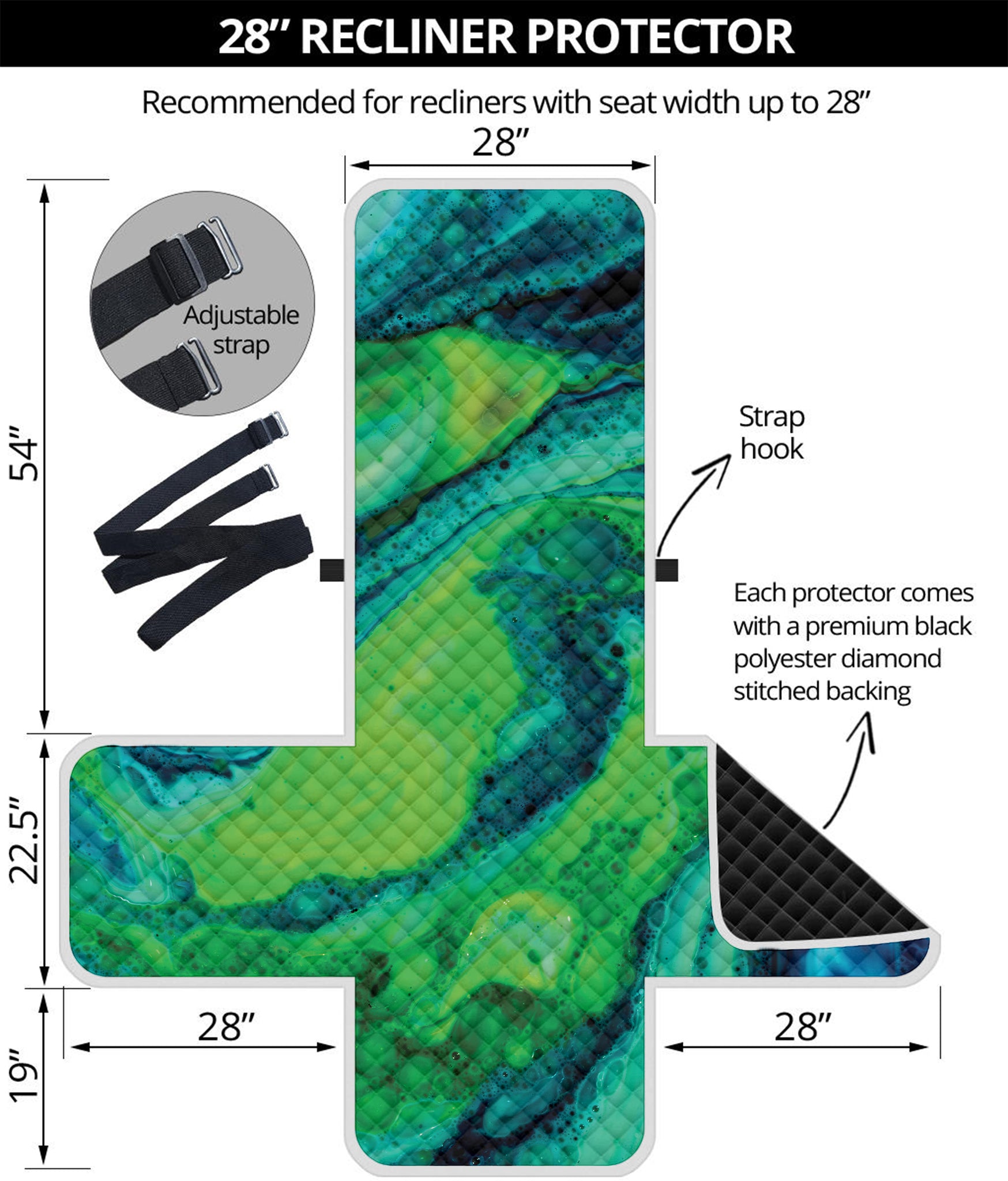 Turquoise And Green Acid Melt Print Recliner Protector