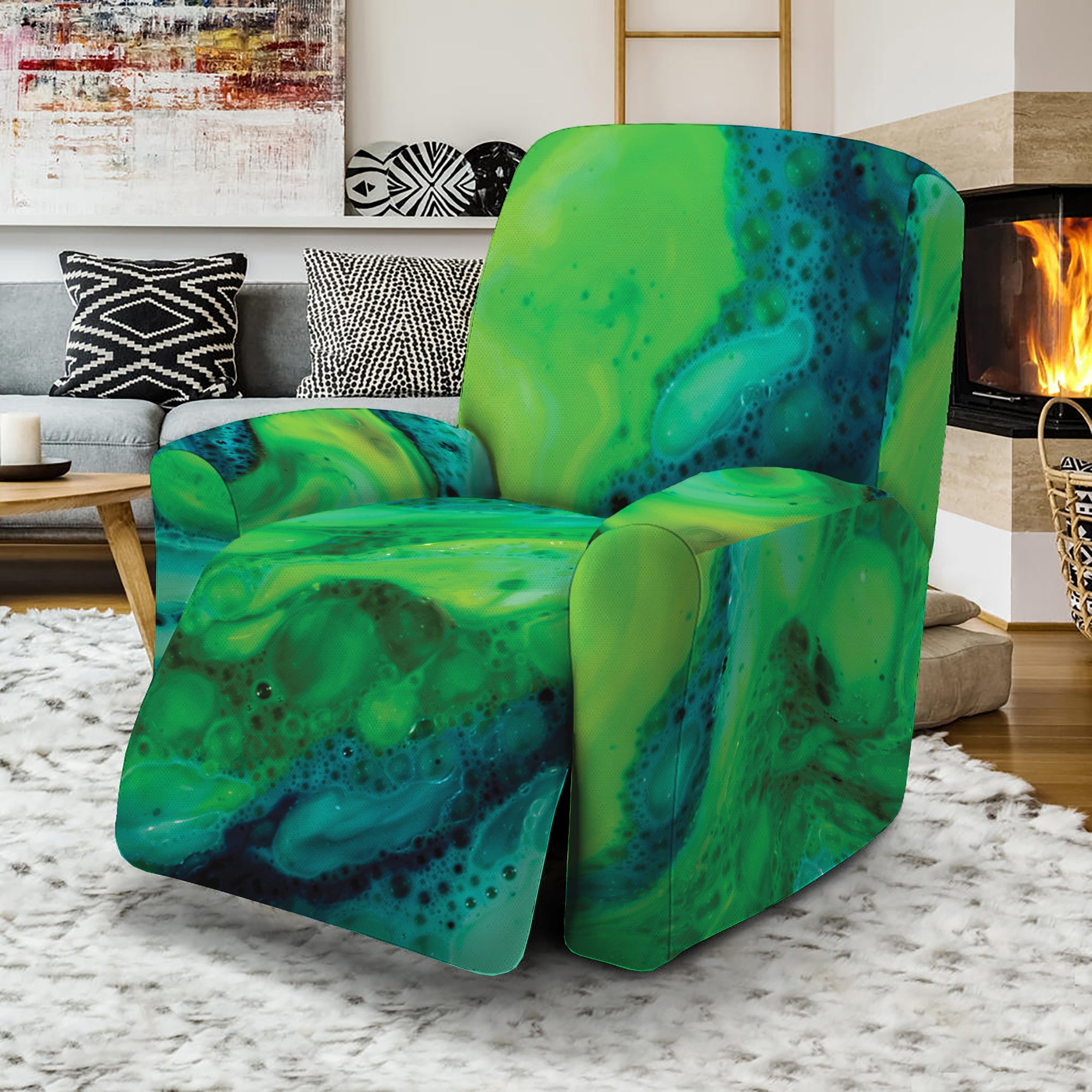 Turquoise And Green Acid Melt Print Recliner Slipcover