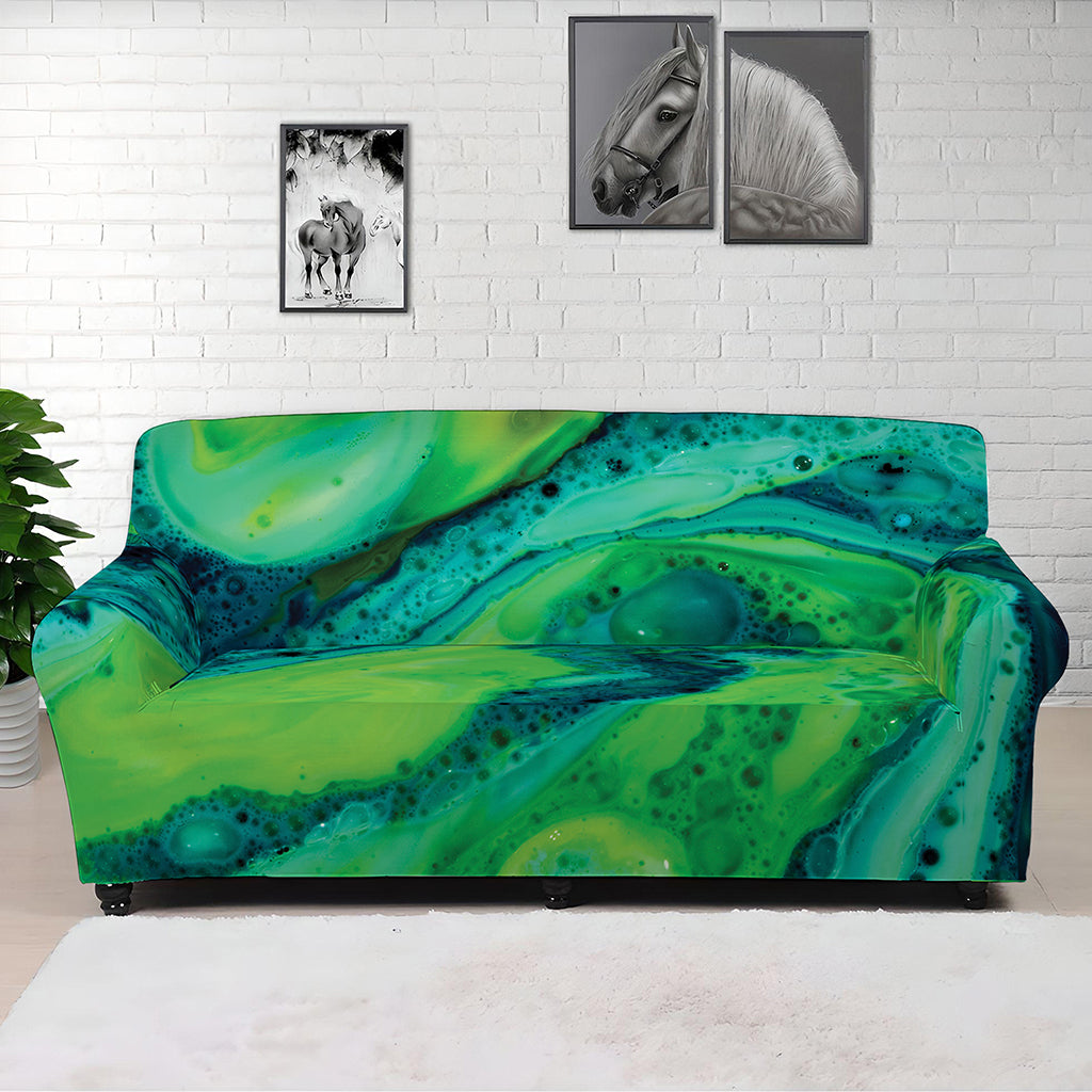 Turquoise And Green Acid Melt Print Sofa Cover