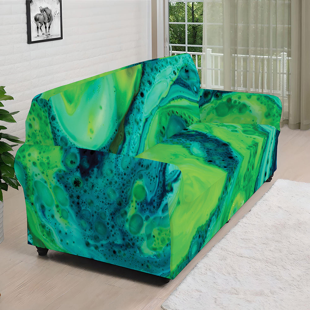 Turquoise And Green Acid Melt Print Sofa Cover