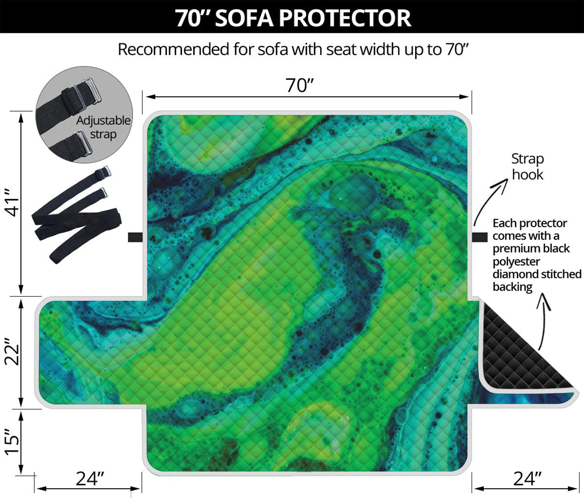 Turquoise And Green Acid Melt Print Sofa Protector