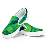 Turquoise And Green Acid Melt Print White Slip On Shoes