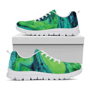 Turquoise And Green Acid Melt Print White Sneakers