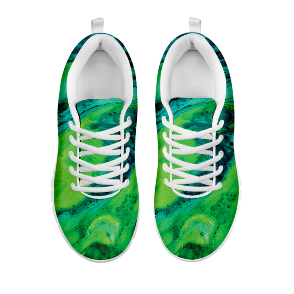 Turquoise And Green Acid Melt Print White Sneakers