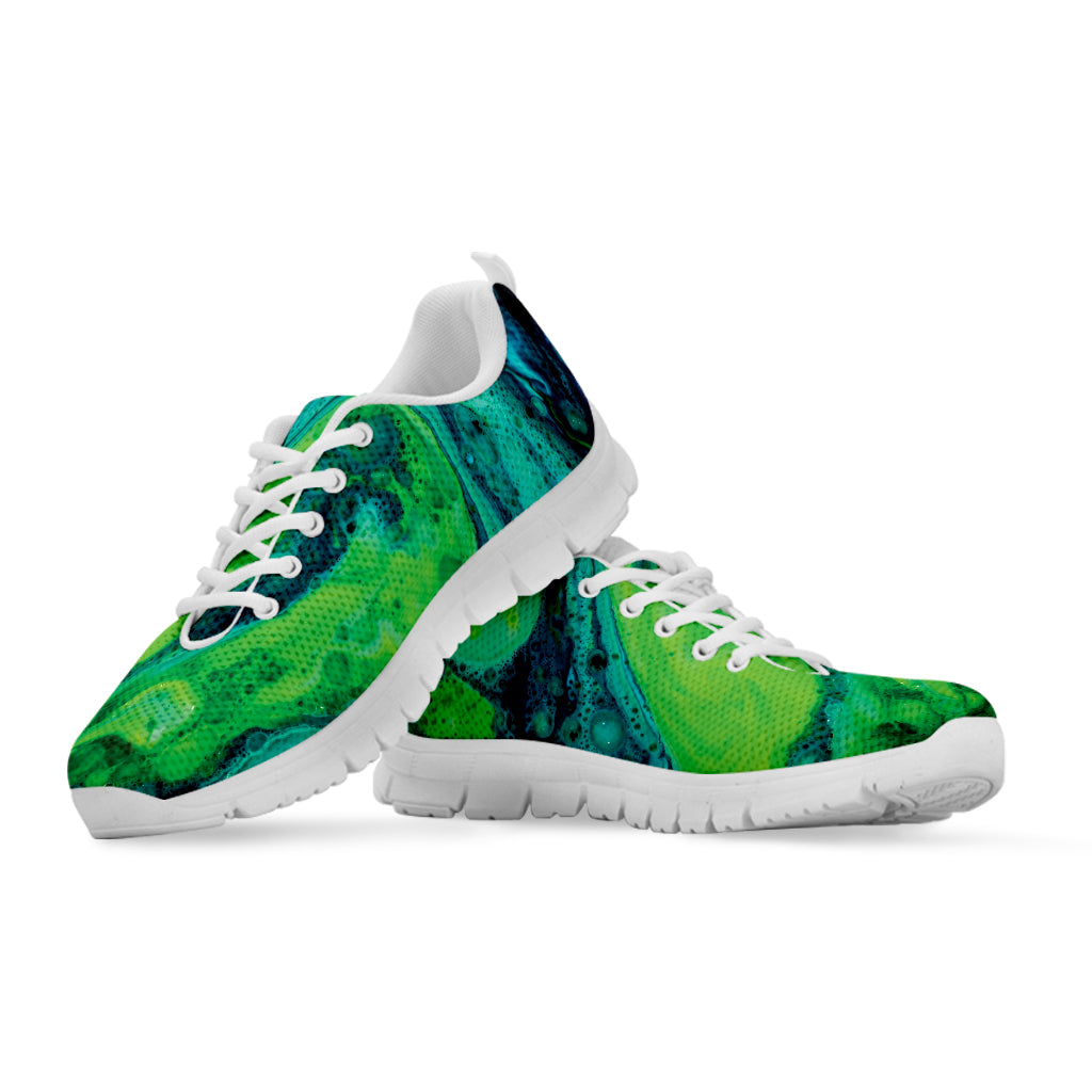 Turquoise And Green Acid Melt Print White Sneakers