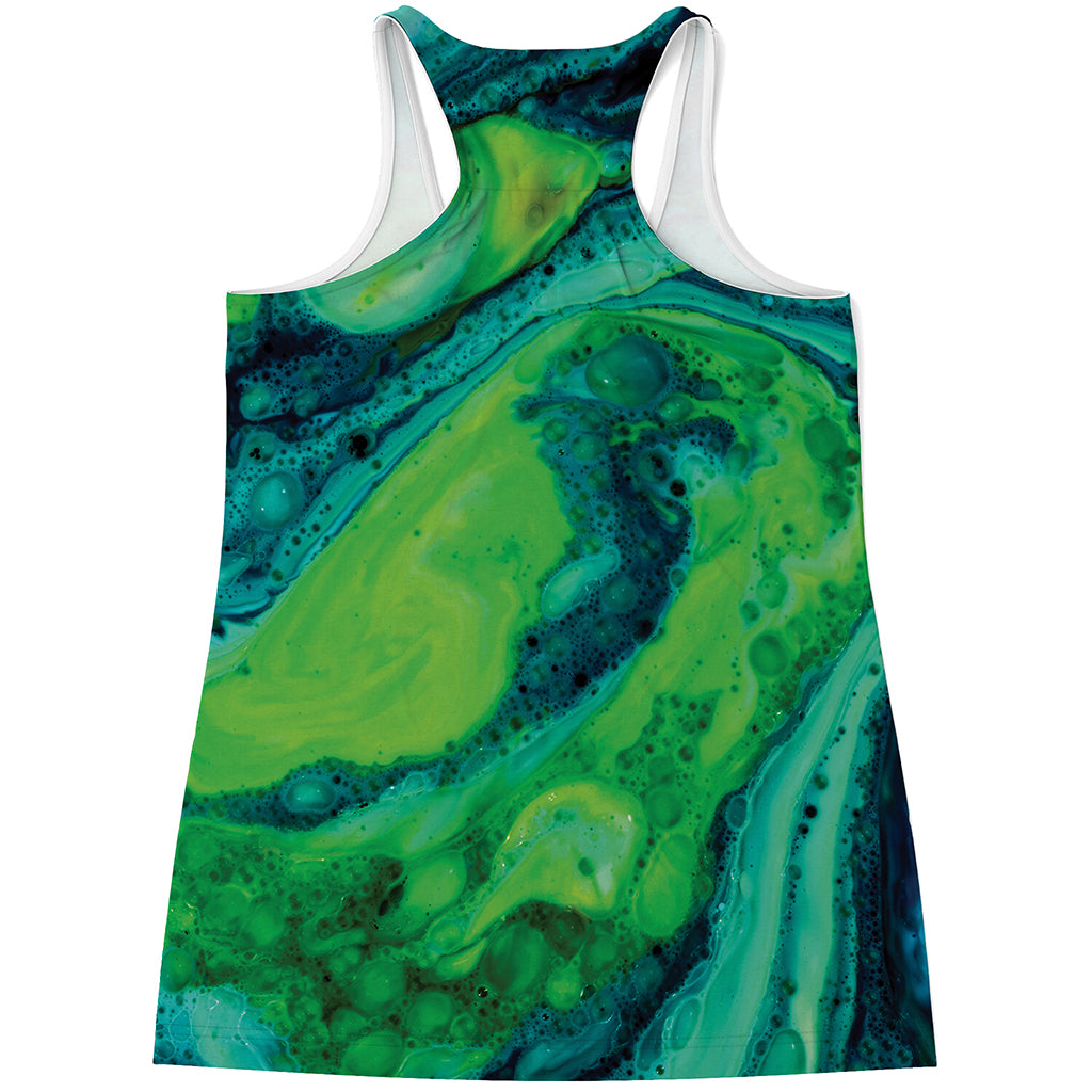 Turquoise And Green Acid Melt Print Women's Racerback Tank Top