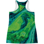 Turquoise And Green Acid Melt Print Women's Racerback Tank Top