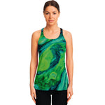 Turquoise And Green Acid Melt Print Women's Racerback Tank Top