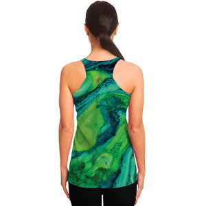 Turquoise And Green Acid Melt Print Women's Racerback Tank Top