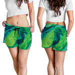 Turquoise And Green Acid Melt Print Women's Shorts