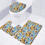 Turquoise And Orange Butterfly Print 3 Piece Bath Mat Set