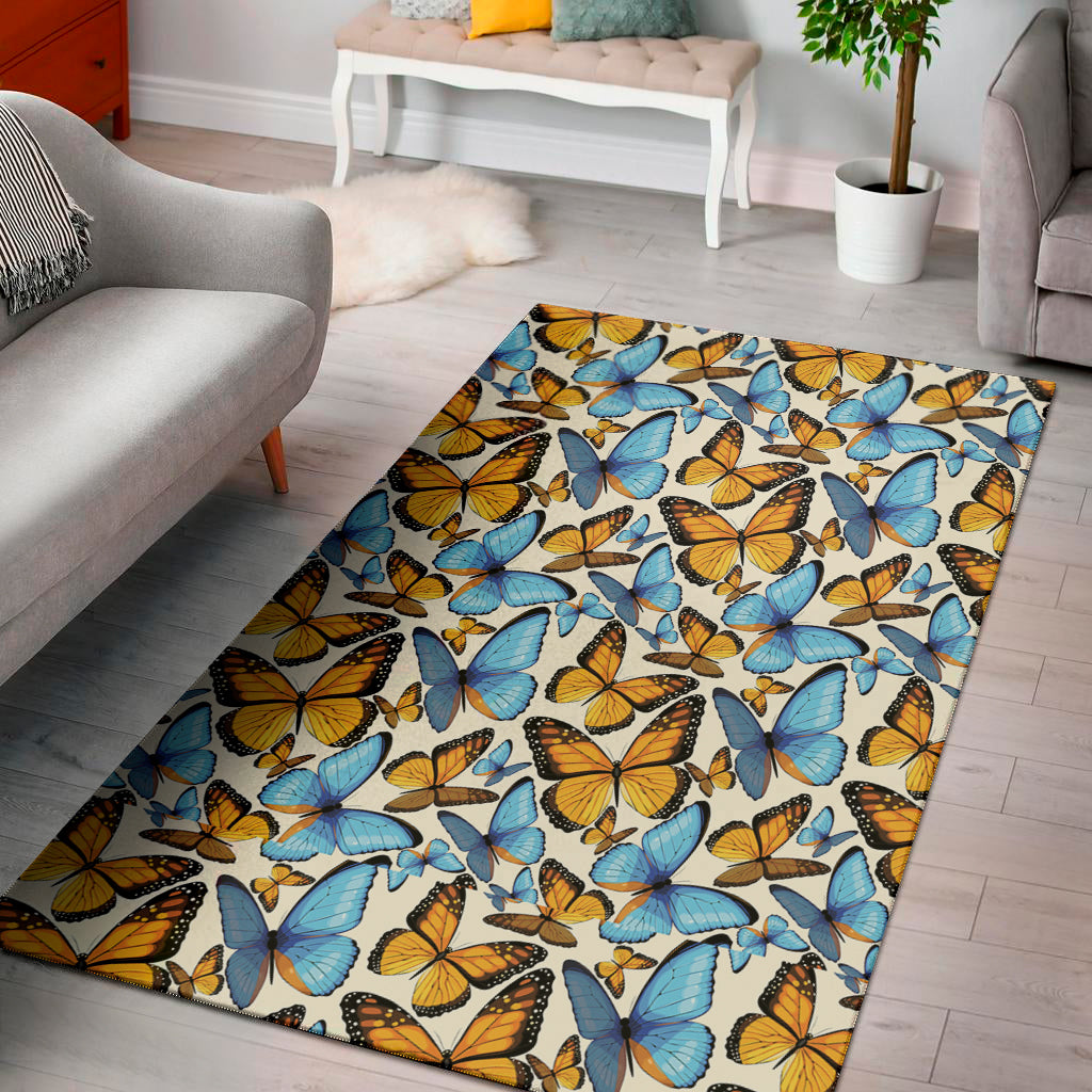 Turquoise And Orange Butterfly Print Area Rug