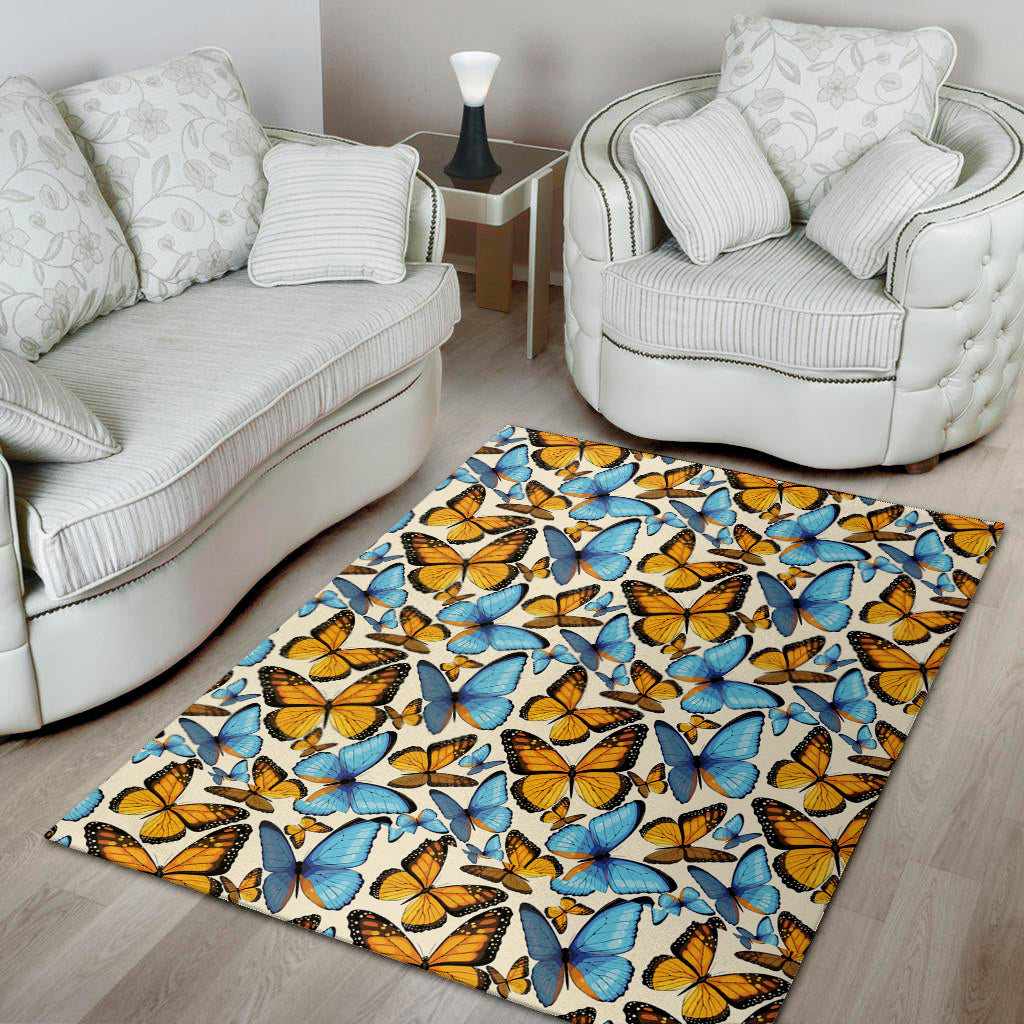 Turquoise And Orange Butterfly Print Area Rug