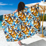 Turquoise And Orange Butterfly Print Beach Sarong Wrap