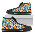 Turquoise And Orange Butterfly Print Black High Top Sneakers