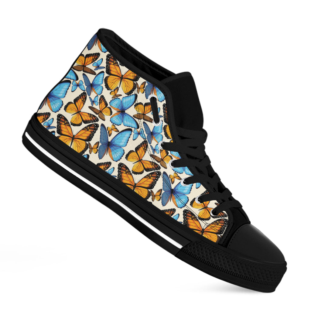 Turquoise And Orange Butterfly Print Black High Top Shoes