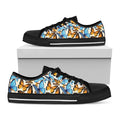 Turquoise And Orange Butterfly Print Black Low Top Sneakers