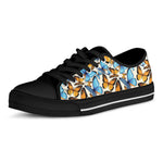 Turquoise And Orange Butterfly Print Black Low Top Shoes