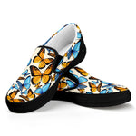 Turquoise And Orange Butterfly Print Black Slip On Shoes