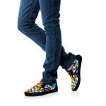 Turquoise And Orange Butterfly Print Black Slip On Shoes