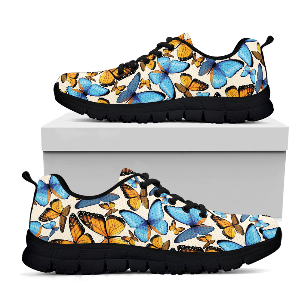 Turquoise And Orange Butterfly Print Black Sneakers