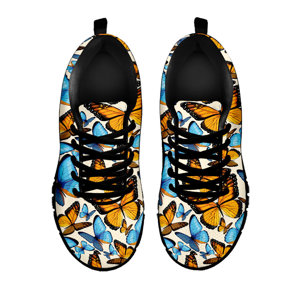 Turquoise And Orange Butterfly Print Black Sneakers