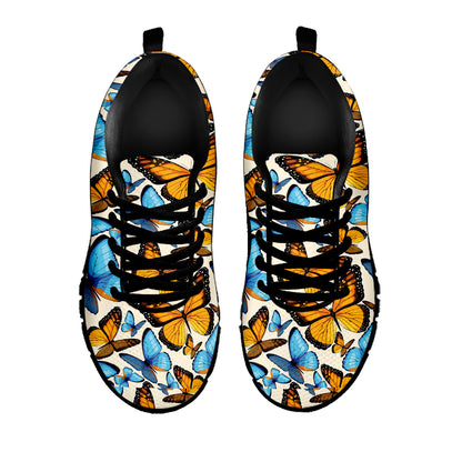 Turquoise And Orange Butterfly Print Black Sneakers