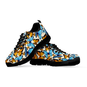 Turquoise And Orange Butterfly Print Black Sneakers
