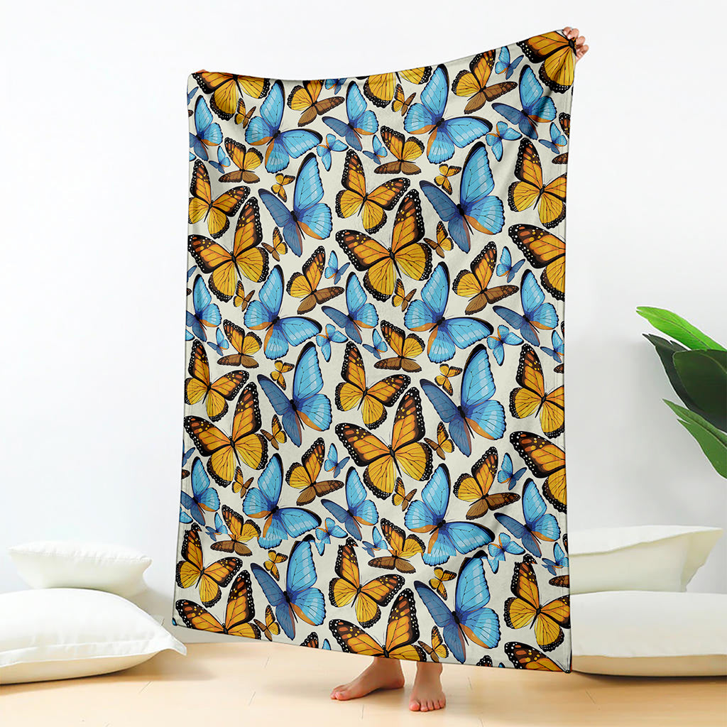 Turquoise And Orange Butterfly Print Blanket