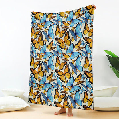 Turquoise And Orange Butterfly Print Blanket