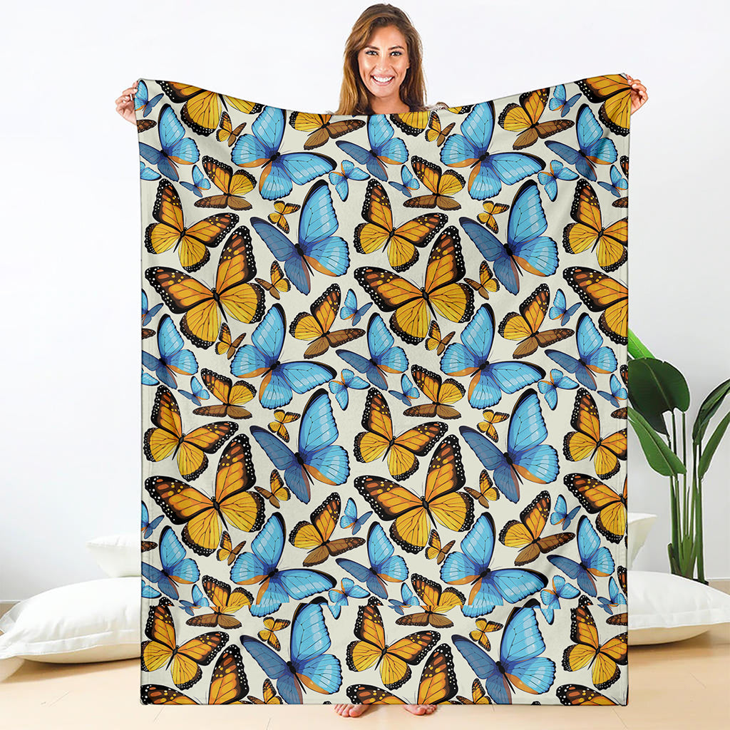 Turquoise And Orange Butterfly Print Blanket