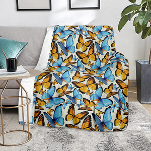 Turquoise And Orange Butterfly Print Blanket