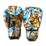 Turquoise And Orange Butterfly Print Boxing Gloves