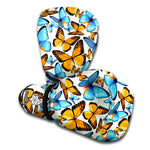 Turquoise And Orange Butterfly Print Boxing Gloves