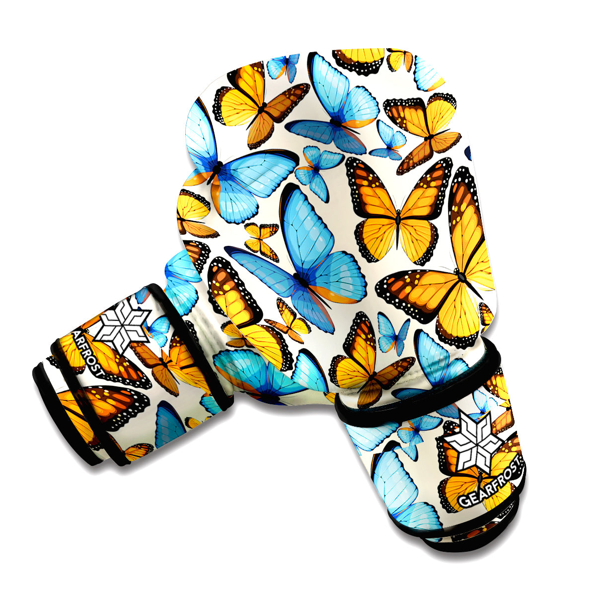 Turquoise And Orange Butterfly Print Boxing Gloves