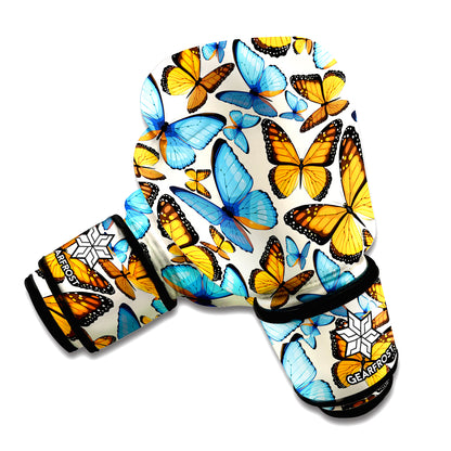 Turquoise And Orange Butterfly Print Boxing Gloves