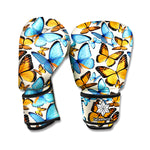 Turquoise And Orange Butterfly Print Boxing Gloves