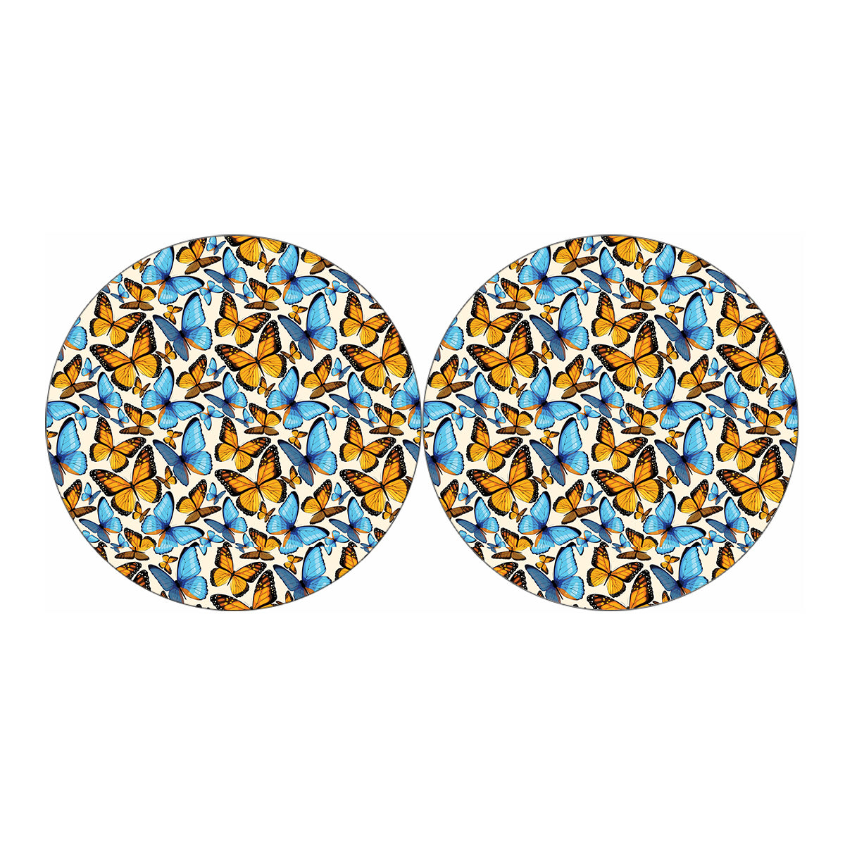 Turquoise And Orange Butterfly Print Car Coasters