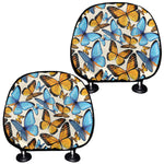 Turquoise And Orange Butterfly Print Car Headrest Covers