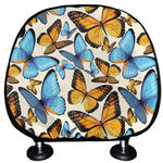 Turquoise And Orange Butterfly Print Car Headrest Covers