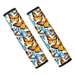 Turquoise And Orange Butterfly Print Car Seat Belt Covers