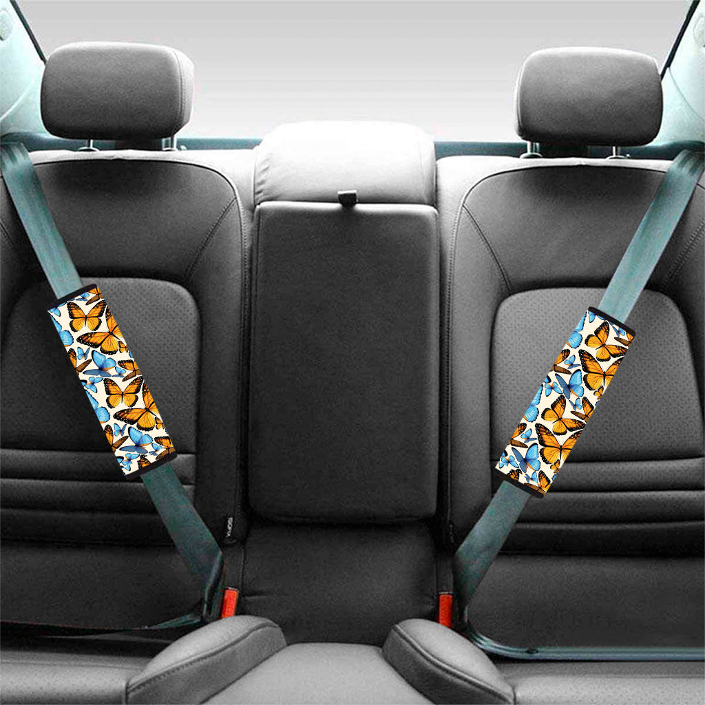 Turquoise And Orange Butterfly Print Car Seat Belt Covers