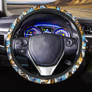 Turquoise And Orange Butterfly Print Car Steering Wheel Cover