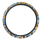 Turquoise And Orange Butterfly Print Car Steering Wheel Cover