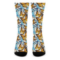 Turquoise And Orange Butterfly Print Crew Socks