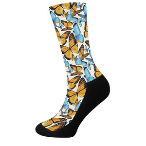 Turquoise And Orange Butterfly Print Crew Socks