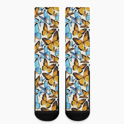 Turquoise And Orange Butterfly Print Crew Socks